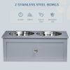 PawHut Elevated Dog Bowls, Raised Dog Bowl Stand with Storage, 2 Stainless Steel Bowls, Pet Feeding Station for Medium Dogs, Indoor Use